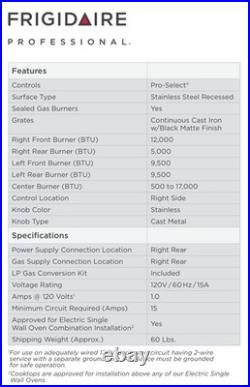 Frigidaire 36 Professional Gas Cooktop FPGC3685KSB