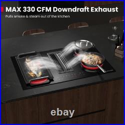 GASLAND 31.5 Downdraft Electric Cooktop Glass 4 Zone withBridge &Dual-Ring Burner