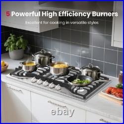 GASLAND 36 Inch Gas Cooktop with5 Italy Sealed Burner? Cast Iron Stovetop NG/LPG