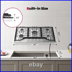 GASLAND 36 Inch Gas Cooktop with5 Italy Sealed Burner? Cast Iron Stovetop NG/LPG
