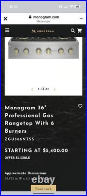 GE Monogram 36 ZGU366NTSS Range Top 6 Burner BACK-lit GOLD Knob