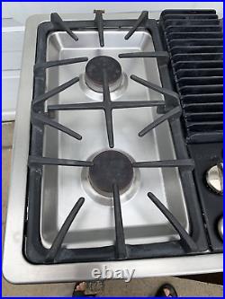 GE Profile 30 Stainless Cooktop Gas with Cast Iron Grates Downdraft PGP990SEN1SS