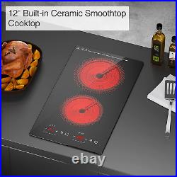 GTKZW Electric Cooktop, 12'' Built-In Radiant Ceramic Cooktop with 2 Burners, 11