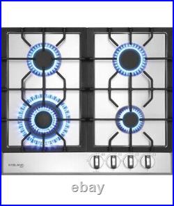 Gas Cooktop 24 Stainless Steel 4 Burners Built-in Gas Hob NG/LPG Convertible