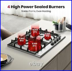 Gas Cooktop 24 Stainless Steel 4 Burners Built-in Gas Hob NG/LPG Convertible