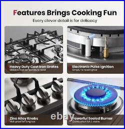 Gas Cooktop 24 Stainless Steel 4 Burners Built-in Gas Hob NG/LPG Convertible