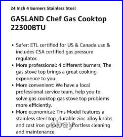 Gas Cooktop 24 Stainless Steel 4 Burners Built-in Gas Hob NG/LPG Convertible