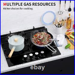 Gas Cooktop 24Inch Built in Gas Cooktop 4 Burners Tempered Glass Stove LPG/NG US
