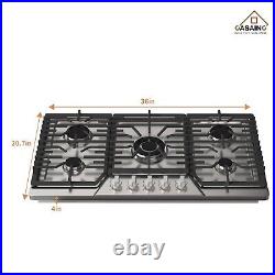 Gas Cooktop 30/36 inch with 5 Sealed Burners in Stainless Steel, Built-in Stovet