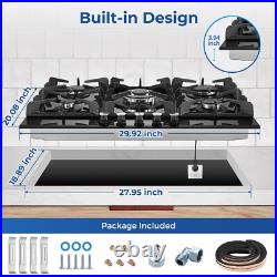 Gas Cooktop 30 Inch, Amzgachfktch 5 Burners Gas Stove, Built-in NG/LPG Glass