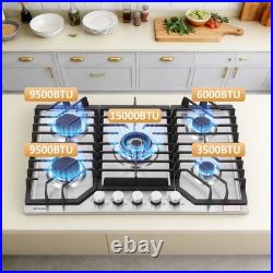 Gas Cooktop 30 inch with 5 Sealed Burners, Stainless Steel Built-in Stove Top