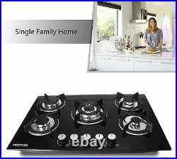 Gas Cooktop 30 inches Tempered Glass Built in Gas Stove 5 Burners LPG NG Dual