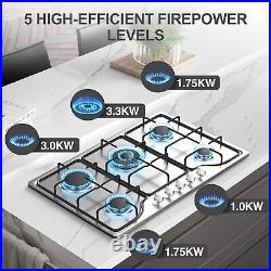 Gas Stove Built-in 5 Burner Stainless Steel Gas Cooktop Gas Hob NG/LPG 110V US