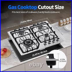 Gas Stove Top with 4 Burners Built-in Gas Cooktop 24 inch Stainless Steel NG/LPG