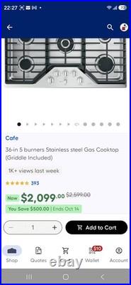 Ge CAFE Cook top CGP95362MS1 36x21x6 Cooktop