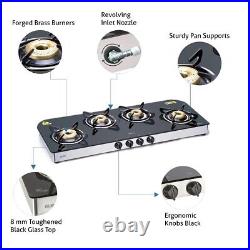 Glen 4 Burner Gas Stove Toughened Glass Top Manual Ignition Pan Supports Cooktop
