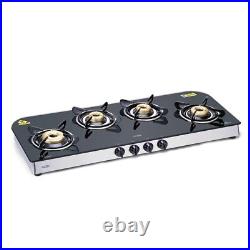 Glen 4 Burner Gas Stove Toughened Glass Top Manual Ignition Pan Supports Cooktop