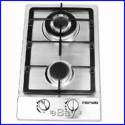 HBHOB 12 inches Gas Cooktop 2 Burner Stainless Steel Hob LPG Portable in/outdoor