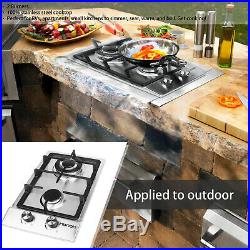 HBHOB New 12 Gas Cooktop 2 Burner Stainless Steel Hob LPG Portable Stove Cooker