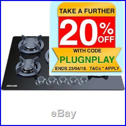 Heller Benchtop Gas Cooktop 70cm Glass 5 Burner Cooking with Electronic Ignition