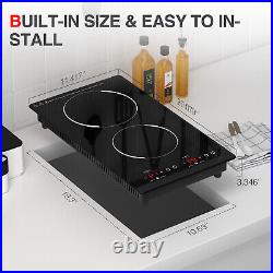 Induction Cooktop 12 Inch Bulit-in 2 Burners Electric Cooktop 3000W Timer Lock