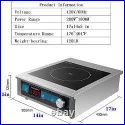 Induction Cooktop 1800W Commercial Electric Stove Burner Hot Plate 18h Timer
