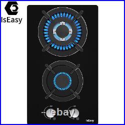 IsEasy 12 Gas Cooktop 2 Burners Tempered Glass Stove Drop-in LPG/NG Gas Cooker