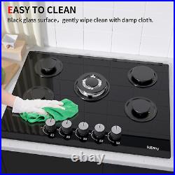 IsEasy 27 Gas Cooktop Built-in 5 Burners Tempered Glass Cast Iron LPG/NG Cooker