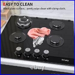 IsEasy Gas Cooktop Stove 4 Burners Built-In Stove Top Tempered Glass LPG/NG Gas