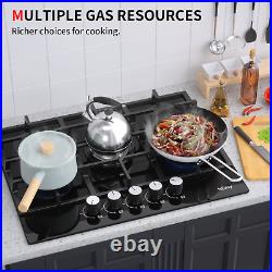 IsEasy Gas Cooktop Stove Tempered Glass Cooker Built-in LPG/NG Gas Cooker Black