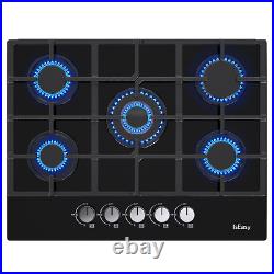 IsEasy Gas Cooktop Stove Top Tempered Glass Built-In 5 Burners LPG/NG Gas Cooker