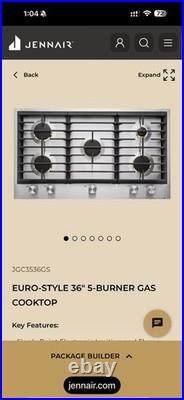 JENN AIR 36 Cooktop Stove Natural Gas 5 Burner Stainless Steel JGC536GS