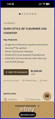 JENN AIR 36 Cooktop Stove Natural Gas 5 Burner Stainless Steel JGC536GS