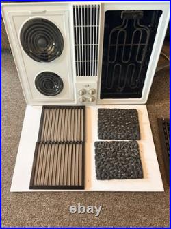 Jenn-Air 30 Electric Downdraft Cooktop White CVE4270W Grill Grates Lava Rocks