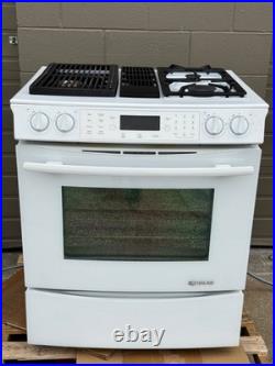 Jenn-Air White 30 Inch Downdraft Slide-In Gas Range Dual Fuel 240V Electric Oven