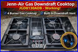 JennAir 30 Black Gas Cooktop JGD8130ADB Downdraft Fan 4 Burners Tested Working