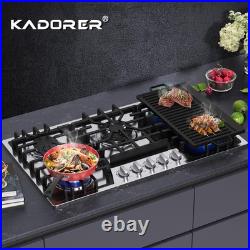 KADORER 36 Inch Gas Cooktop Propane Gas Stove Top with 5 burners Griddle NG/LPG