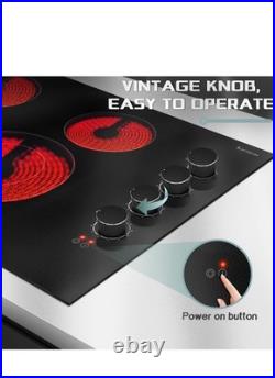 Karinear 30 Inch Electric Cooktop 4 Burners, Knob Control Built-in Ceramic