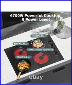 Karinear 30 Inch Electric Cooktop 4 Burners, Knob Control Built-in Ceramic