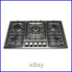 Kitchen 34 Black Titanium Steel Cooktops 5 Burners Gas Stoves Top Hob & NG/LPG