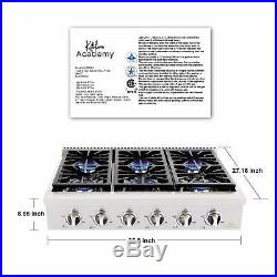Kitchen Academy 36''Stainless Steel Gas Cooktop Rangetop with 6 Sealed Burners