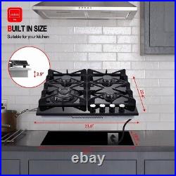 Kitchen Gas Cooktop Dual Burners Black Tempered Glass Countertop Drop-in Gas Hob