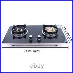 Kitchen Gas Cooktop Stove Top 2 Burners Tempered Glass Built-In LPG/NG Black
