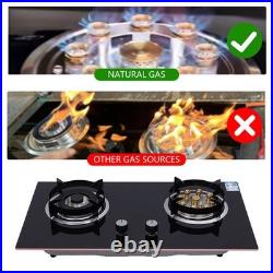 Kitchen Gas Cooktop Stove Top 2 Burners Tempered Glass Built-In NG Gas Stove