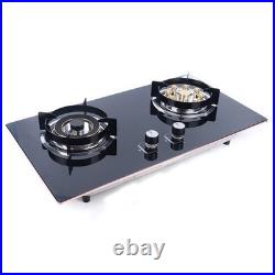 Kitchen Gas Cooktop Stove Top 2 Burners Tempered Glass Built-In NG Gas Stove