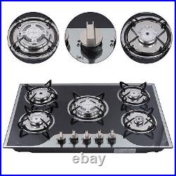 Kitchen LPG/NG Gas Cooker Stove 5 Burner Built-in Tempered Glass Top Cooking NEW