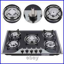 Kitchen LPG/NG Gas Cooker Stove 5 Burner Built-in Tempered Glass Top Cooking NEW