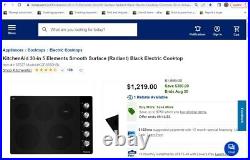 KitchenAid 30 W 5-Element Smooth Surface Black Electric Cooktop KCES550HBL, NEW
