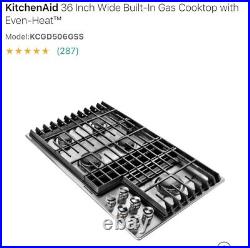 KitchenAid 36 Inch Wide Built-In Gas Cooktop with Even-Heat and Downdraft