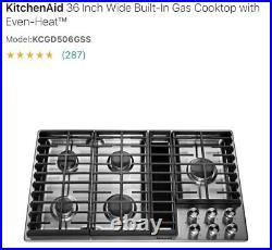 KitchenAid 36 Inch Wide Built-In Gas Cooktop with Even-Heat and Downdraft